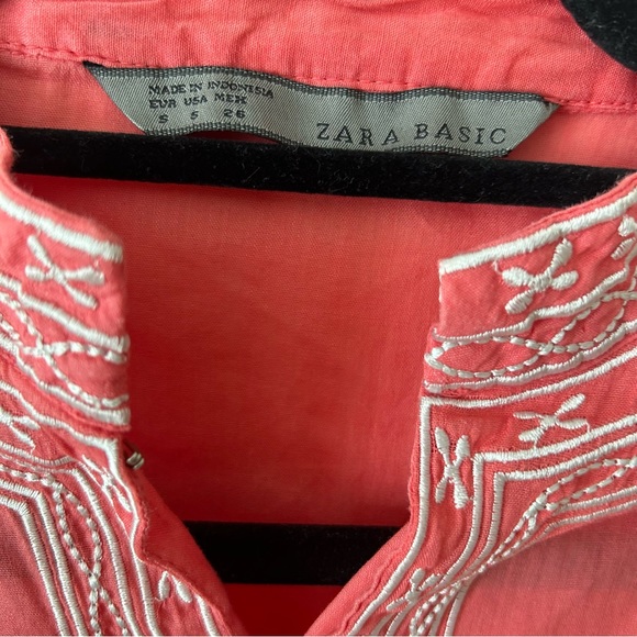 Zara Basic Coral Orange Swim Cover Up Tunic Dress Sz S Caftan White Embroidery - Picture 4 of 11